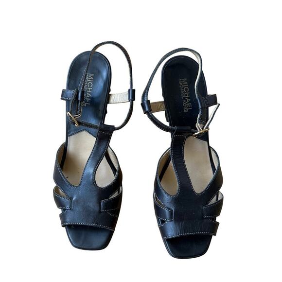 Michael Kors Black Leather Platform Open Toe T-strap Sandals Size 8M 90's Y2K - Picture 11 of 14